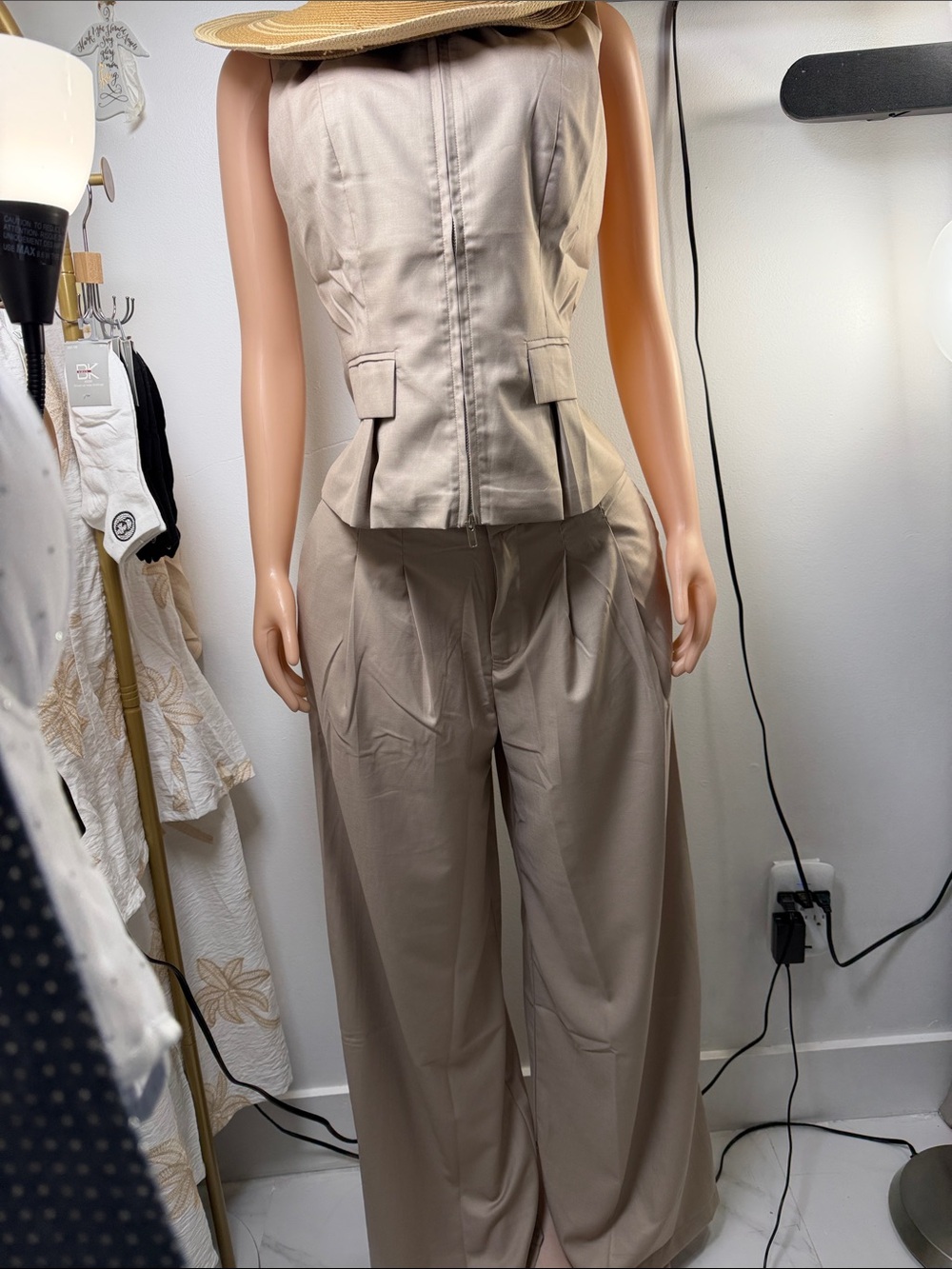 Tailored Beige Wide-Leg Jumpsuit